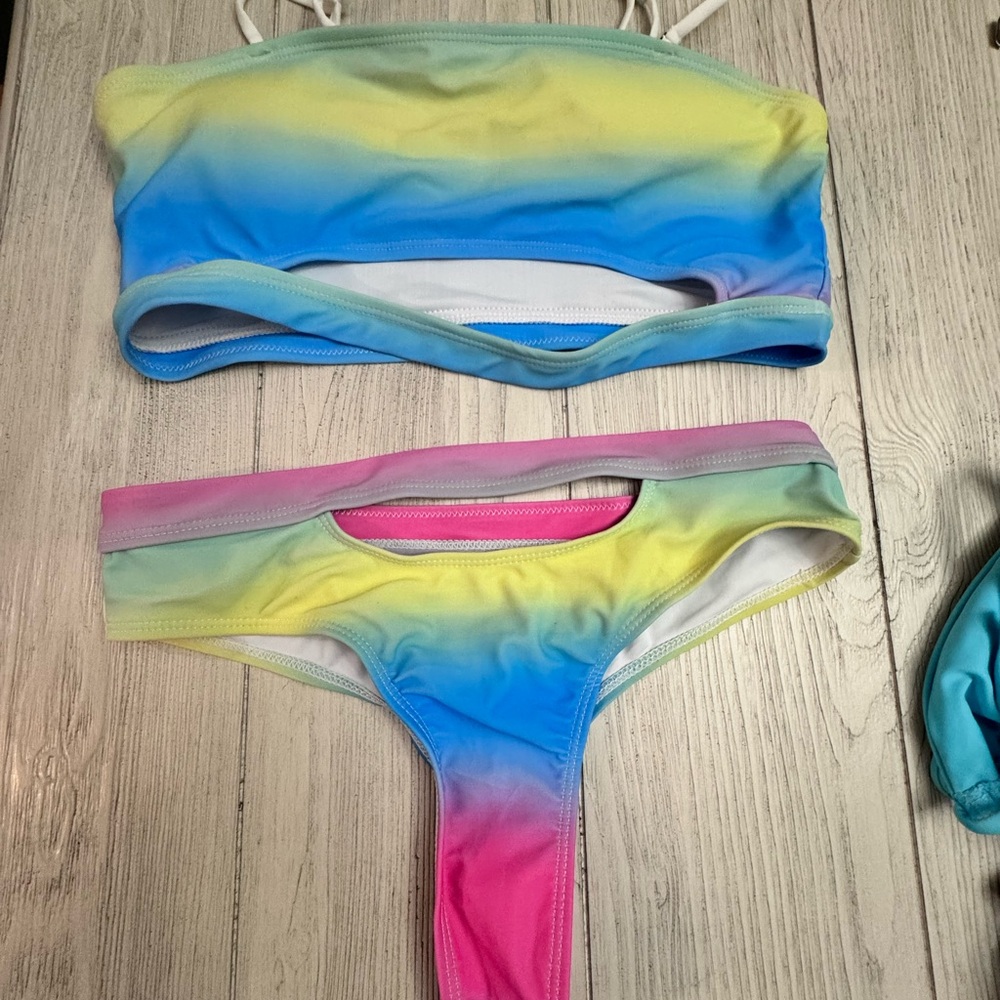 Women Ombre Rainbow Bikini Set - Pink, Blue, Yellow